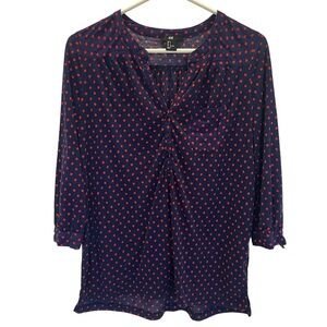H&M Womens S Polka Dot Blouse Buttons Pocket Red Blue